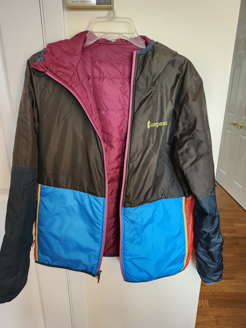 Cotopaxi Quilted Teca Calido Jacket in Olive, Blue & Magenta
